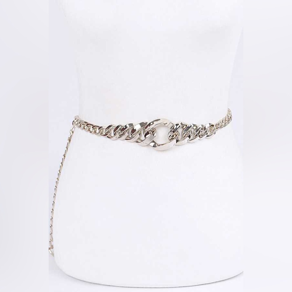 Silver Chunky Metal Chain Adjustable Waist Statement Belt